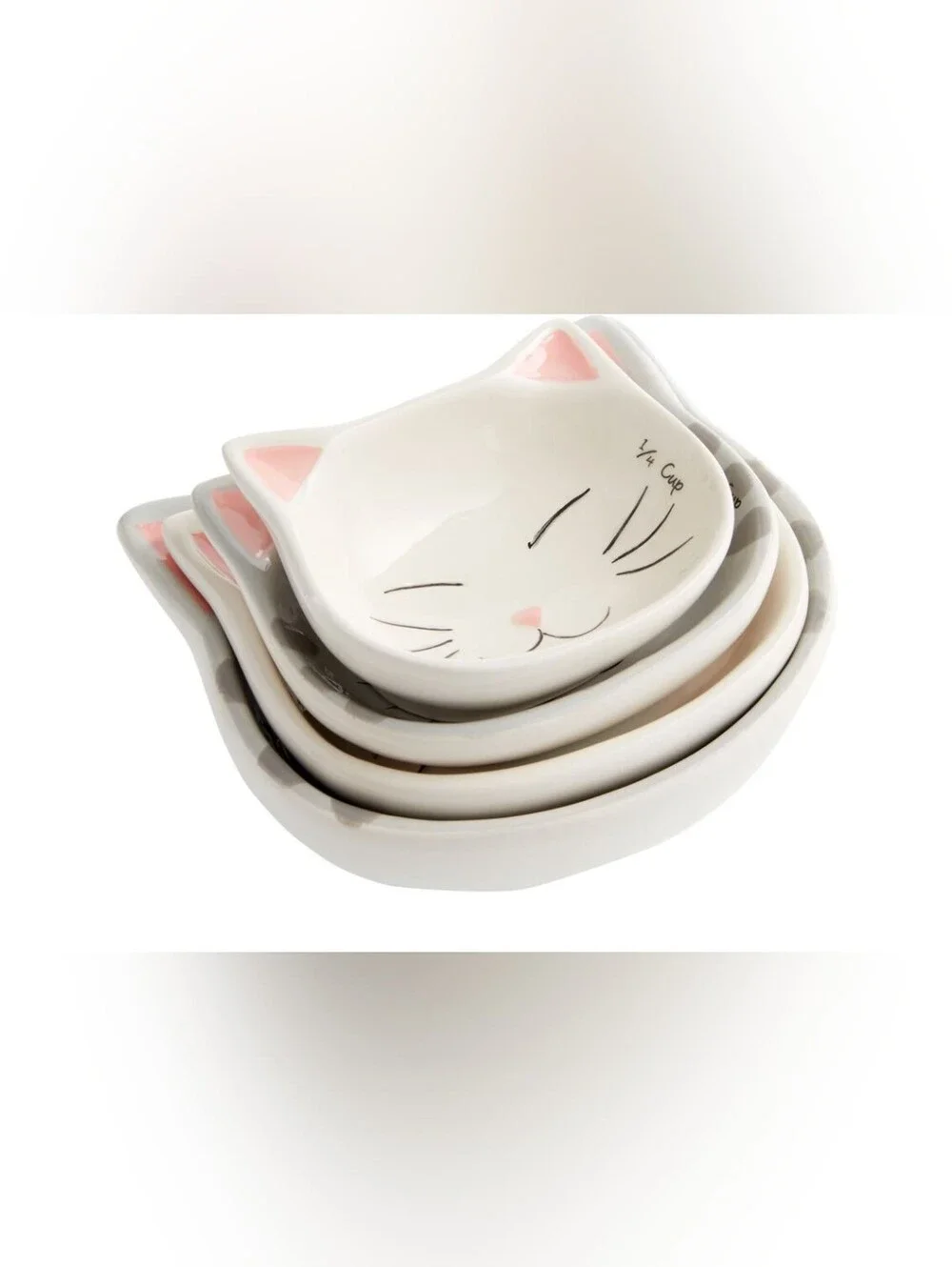 Cat Lovers Gray Ceramic Nesting Measuring Cups Stoneware Kitty Set Of 4